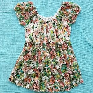 Floral Peasant Top with Sheer Lace
